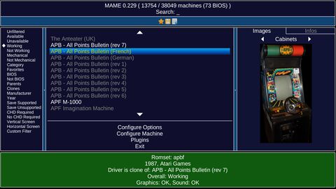 MAME 0.229 launcher showing APB All Points Bulletin cabinet.jpg