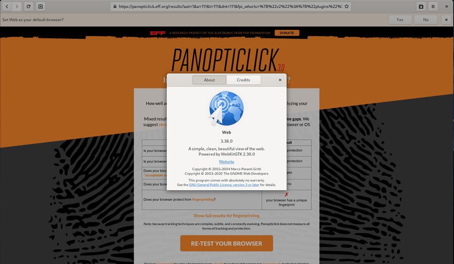 GNOME Web 3.38 panopticlick test.jpg