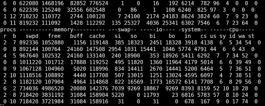 Vmstat showing a machine under memory pressure.jpg