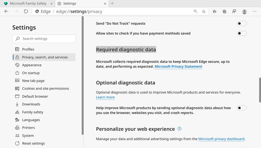 Microsoft Edge For Linux requies sending diagnostic data.jpg